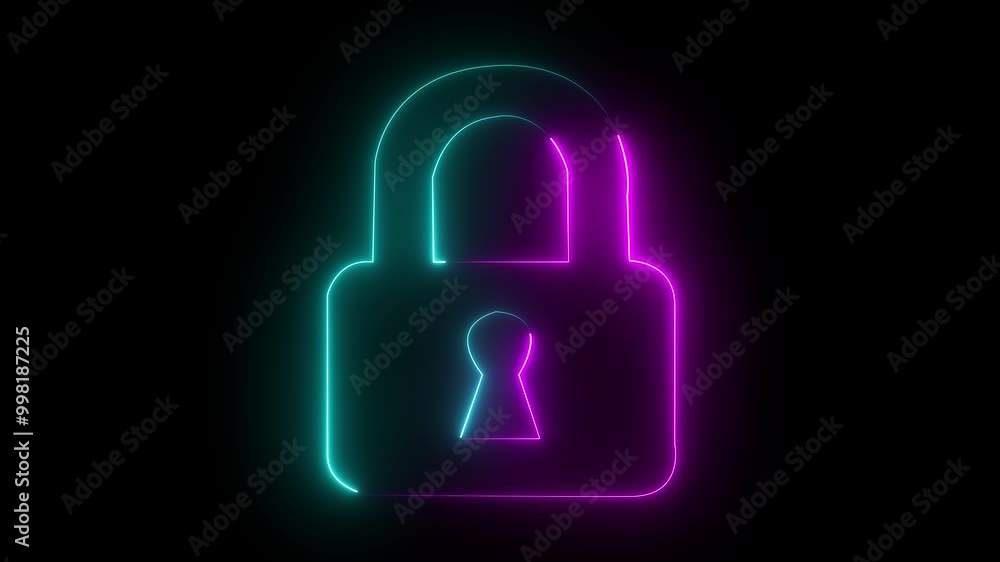 glowing neon cyan purple color lock animation icon padlock password privacy protection safety security digital lock animated sign symbol on black background glowing neon cyan purple color lock animation icon padlock password privacy protection safety security digital lock animated sign symbol on black background
