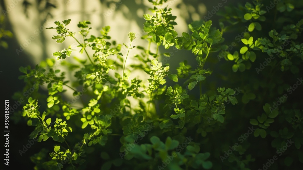 Fototapeta premium Lush Green Foliage Illuminated by Sunlight
