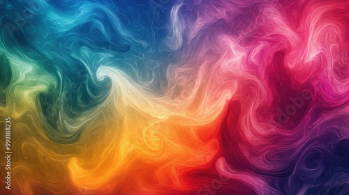 Colorful abstract background of swirling organic forms, with natural rainbow bursts and seamless transitions between vivid hues, evoking a sense of energy and life.