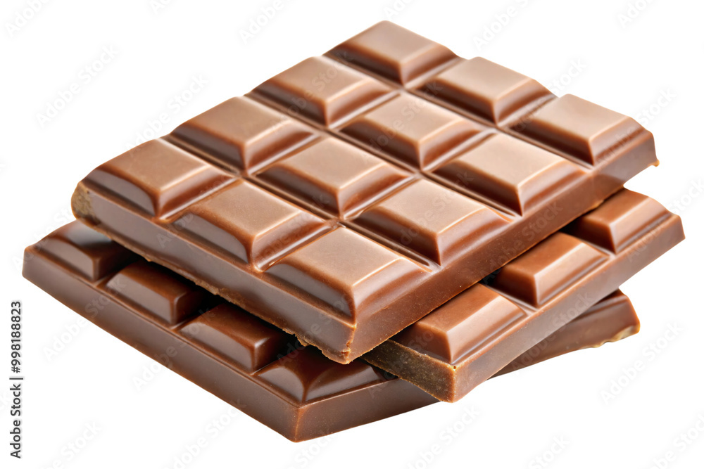 Three perfectly aligned milk chocolate bars, showcasing their smooth, glossy texture and rich brown color, inviting indulgence in a sweet treat, on a transparent background Three perfectly aligned milk chocolate bars, showcasing their smooth, glossy texture and rich brown color, inviting indulgence in a sweet treat, on a transparent background