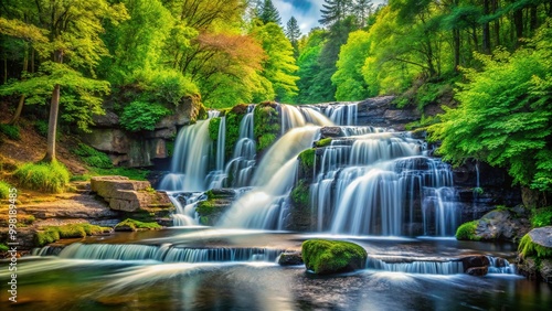 Serene Southford Falls with Cascading Waterfalls Surrounded by Lush Greenery and Vibrant Nature photo