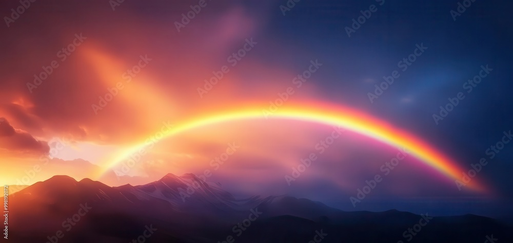 Fototapeta premium A rainbow bridge connecting mountains