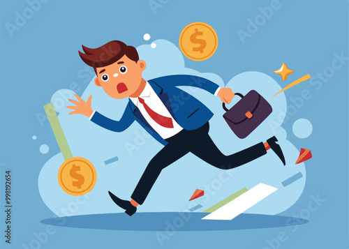 businessman running on the money