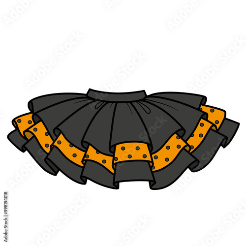 Three-layer elegant tutu skirt black and orange for witch