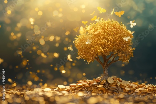  Golden Money Tree Symbolizing Financial Growth and Wealth Building for Future Prosperity