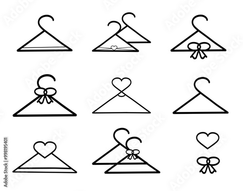 Vector Clothes Hangers with Bow and Heart – Minimalist set Icons for Logos