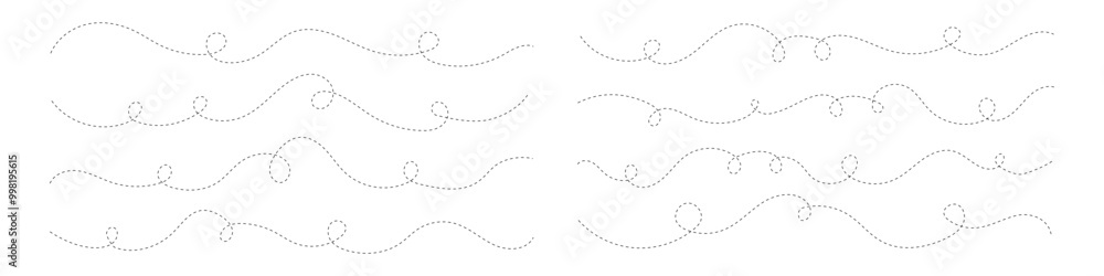 Set of dashed squiggle, loopy line Set of dashed squiggle, loopy line
