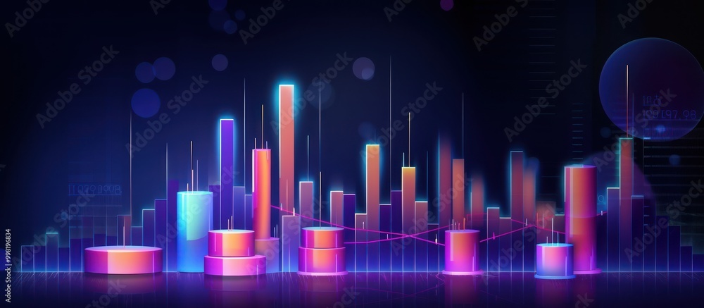 Abstract Neon Cityscape with Glowing Bars and Lines