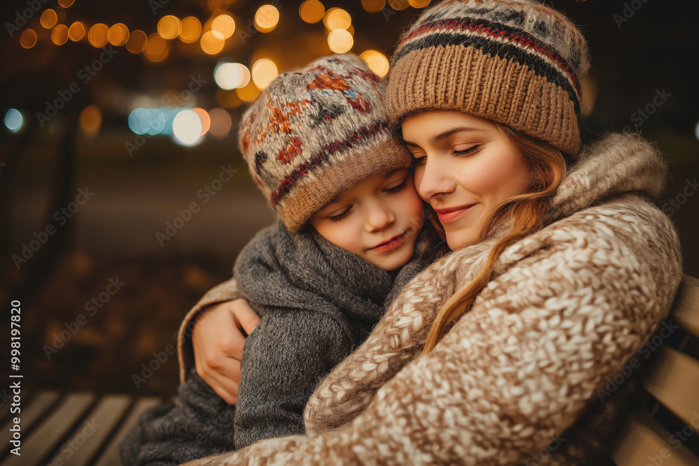 Mother and child snuggled in warm hats. Cozy fall evening
A mother and her child dressed warmly, sharing a cozy moment together outdoors on a crisp fall evening Mother and child snuggled in warm hats. Cozy fall evening
A mother and her child dressed warmly, sharing a cozy moment together outdoors on a crisp fall evening