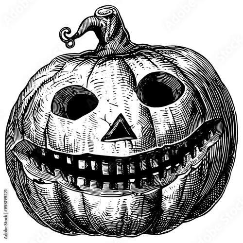 ハロウィンのお化けカボチャの銅版画のベクターイラスト。