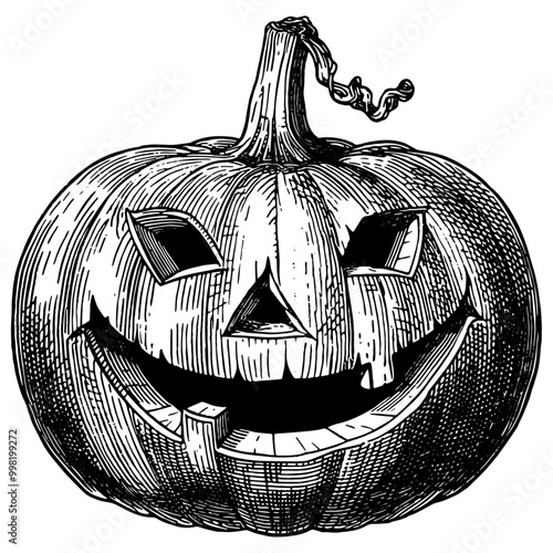 ハロウィンのお化けカボチャの銅版画のベクターイラスト。