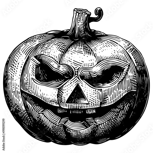 ハロウィンのお化けカボチャの銅版画のベクターイラスト。