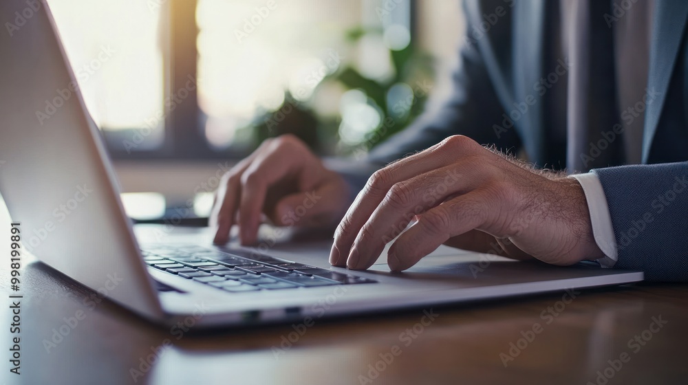 Professional working with a laptop in a secure office Professional working with a laptop in a secure office