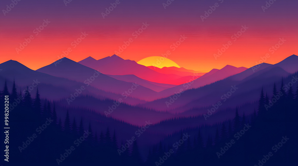 Obraz premium Sunset over Serene Mountain Landscape with Lake