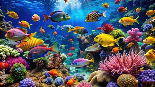 Vibrant marine life display at St. Lucie Aquarium showcasing colorful fish and coral ecosystems photo