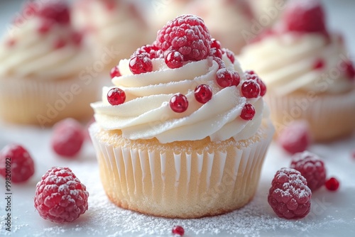 Cupcacke with cream and berries photo