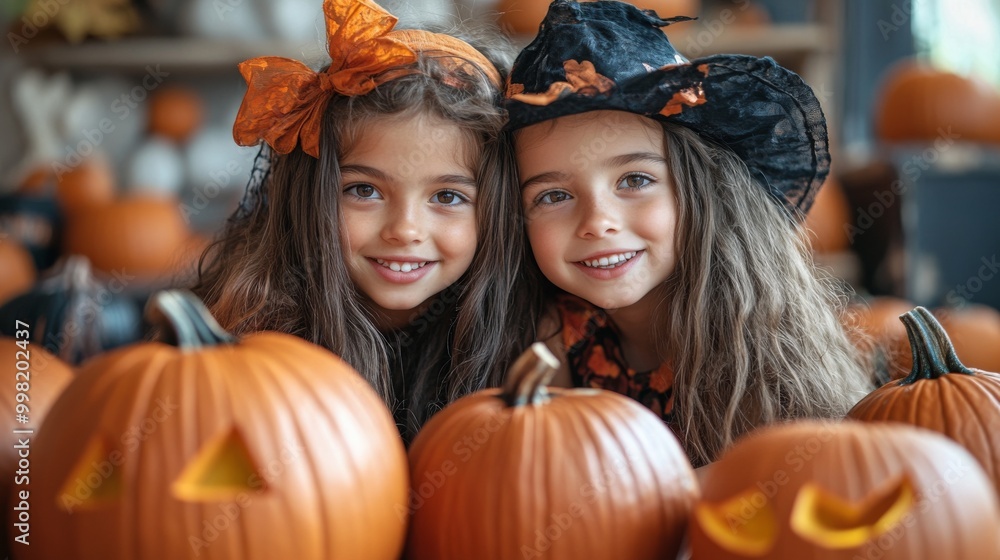Halloween Celebrations with Witches and Pumpkins in an Autumn Forest Setting Halloween Celebrations with Witches and Pumpkins in an Autumn Forest Setting