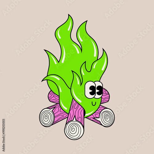 Doodle cute character illustration campfire sticker