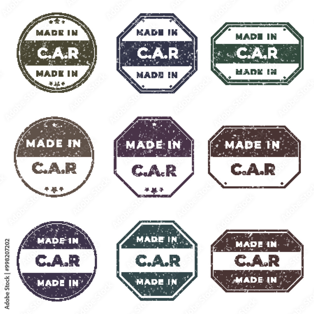 Fototapeta premium Set of Made In C.A.R Labels Ready to use for Product Emblem