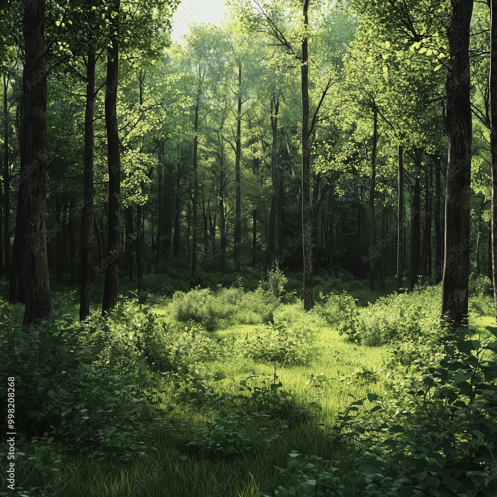 Obraz premium Beautiful green summer forest. spring background backdrop.