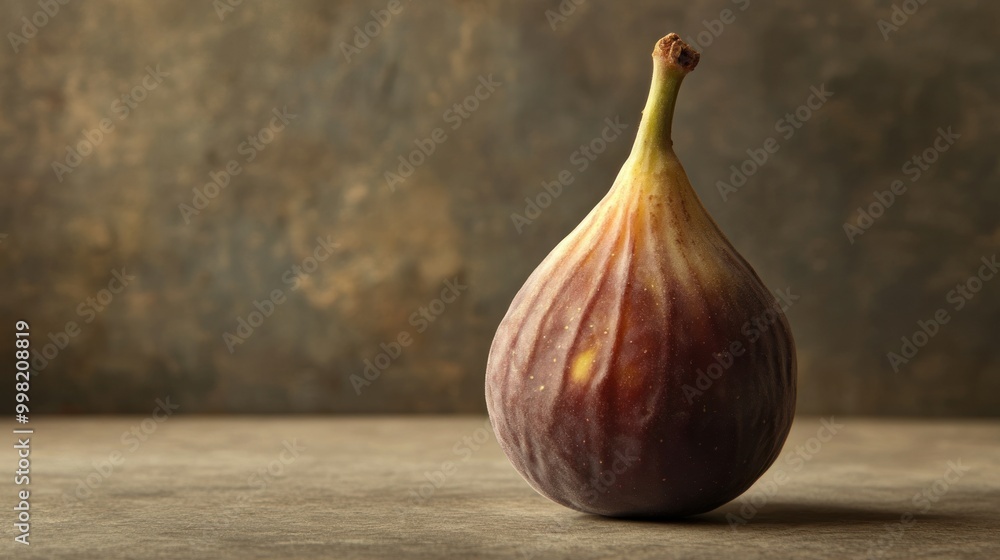 Obraz premium A Single Ripe Fig on a Rough Wooden Surface