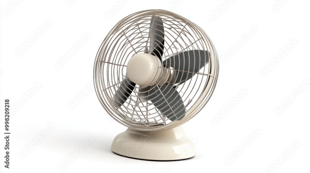 A desk fan with a retro design, isolated on a white background A desk fan with a retro design, isolated on a white background