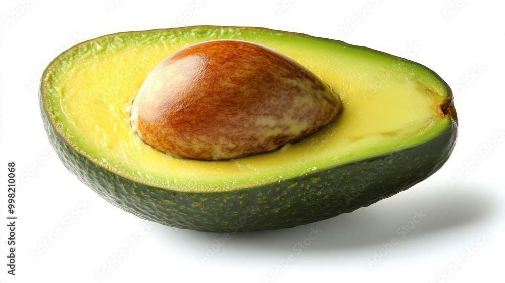 Half of a ripe avocado with its seed visible Half of a ripe avocado with its seed visible