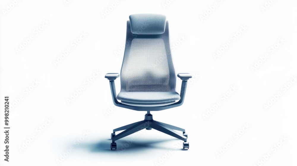 A modern office chair with a high back and mesh fabric, isolated on a white background A modern office chair with a high back and mesh fabric, isolated on a white background