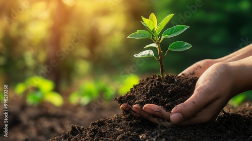 A person is holding a small plant in their hand