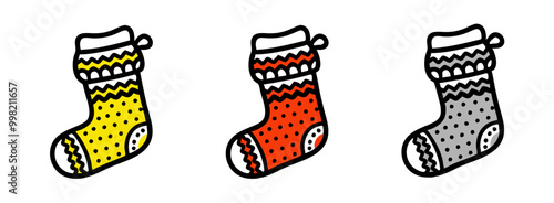 Colorful Christmas stocking in playful design, icon set on a transparent background, colors adjustable