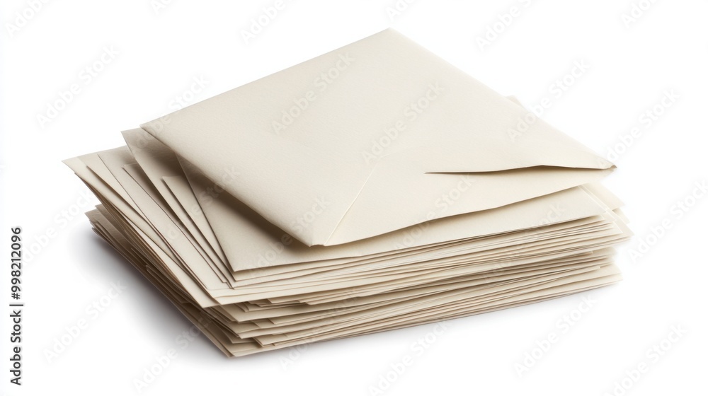 A stack of envelopes with one opened, isolated on a white background A stack of envelopes with one opened, isolated on a white background