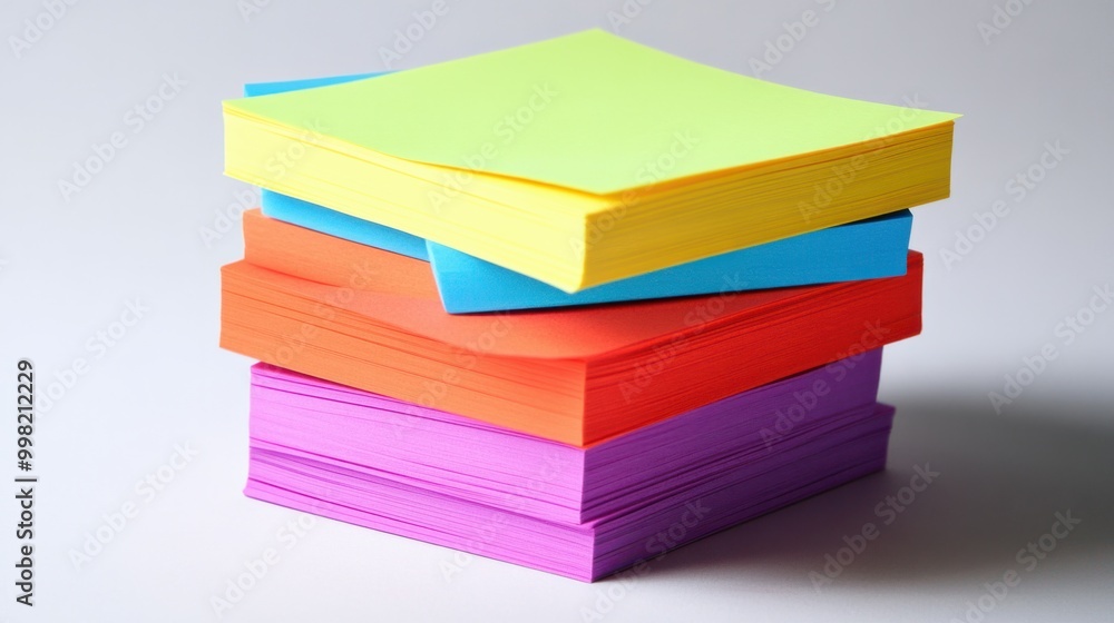 A stack of sticky notes in bright colors, isolated on a white background A stack of sticky notes in bright colors, isolated on a white background
