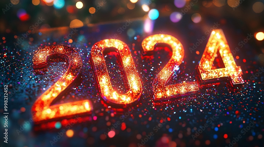 Sparkling 2024 numbers on festive background Sparkling 2024 numbers on festive background