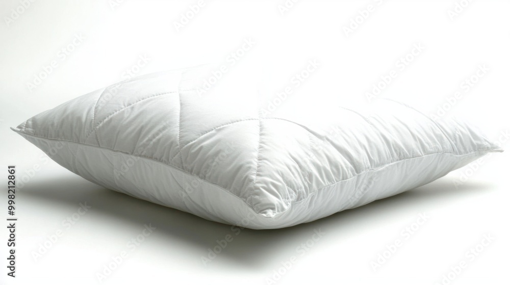 A cozy bed pillow with a breathable cover, isolated on a white background A cozy bed pillow with a breathable cover, isolated on a white background