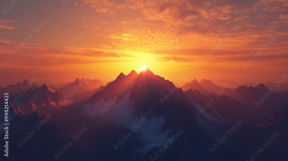 Majestic Mountain Range Bathed in Golden Sunset Hues Majestic Mountain Range Bathed in Golden Sunset Hues