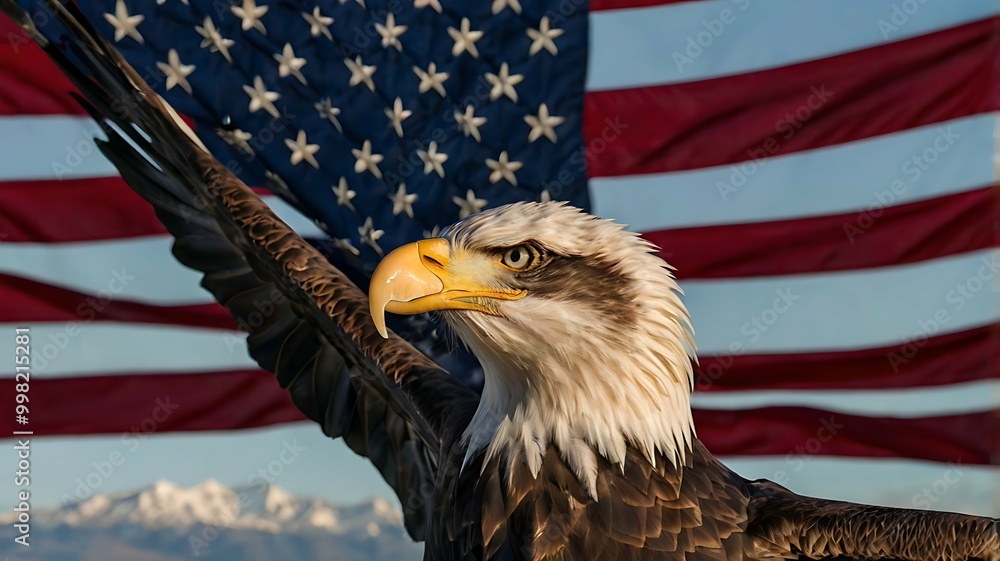 Naklejka premium american bald eagle and usa flag 