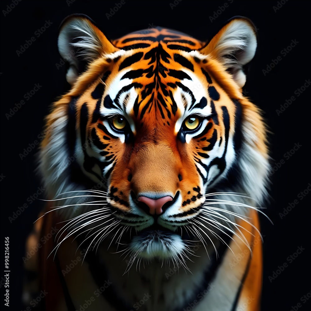 Fototapeta premium Majestic Tiger Headshot with Striking Stripes and Intense Gaze