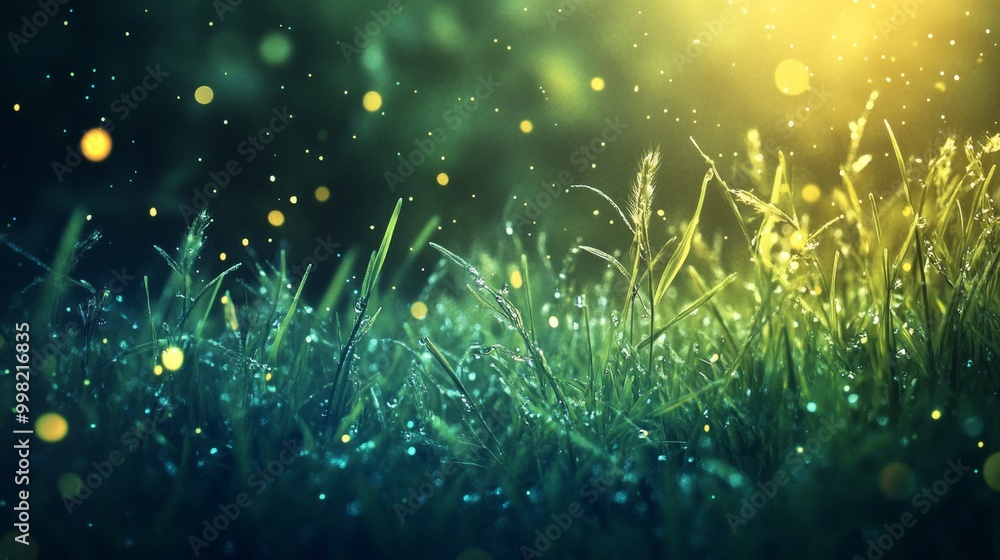 A field of grass with a bright green color and a blue sky background A field of grass with a bright green color and a blue sky background