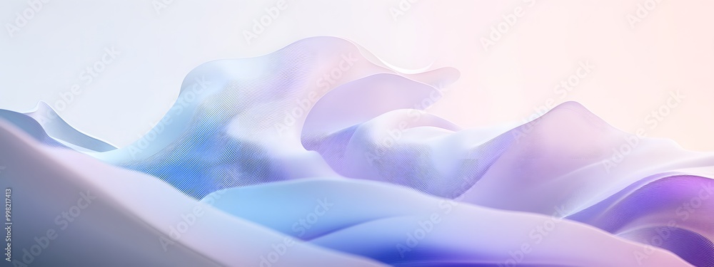 A white, curved, wave-shaped structure on the left side of an abstract background with light blue and purple tones A white, curved, wave-shaped structure on the left side of an abstract background with light blue and purple tones