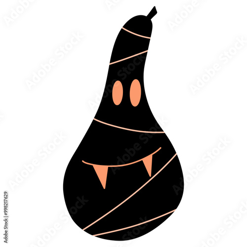 Mummy pumpkin vector illustration, mummy with fangs, ghost on white background 