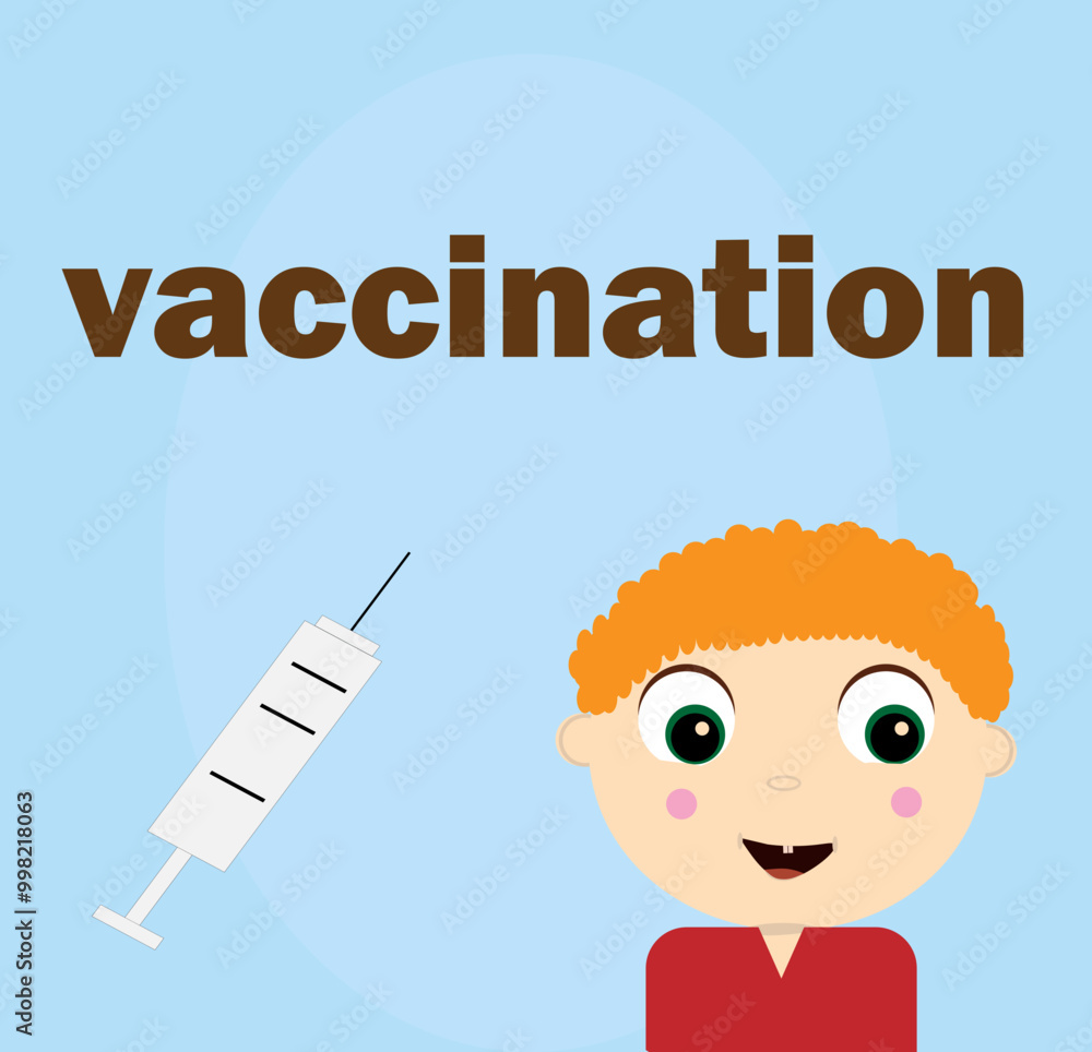 Vaccination of children boy syringe blue background Vaccination of children boy syringe blue background