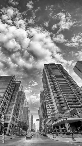 Downtown Calgary streets and buildings at sunset, Alberta