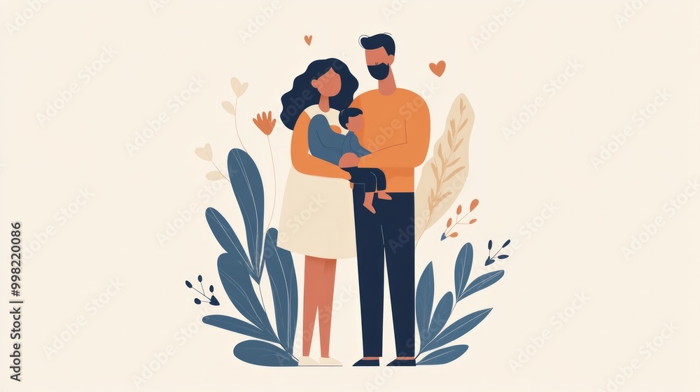 A family of three, a man and two women, are holding a baby A family of three, a man and two women, are holding a baby