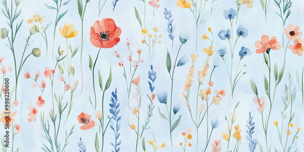 Delicate pastel watercolor wildflower pattern in soft tones Delicate pastel watercolor wildflower pattern in soft tones