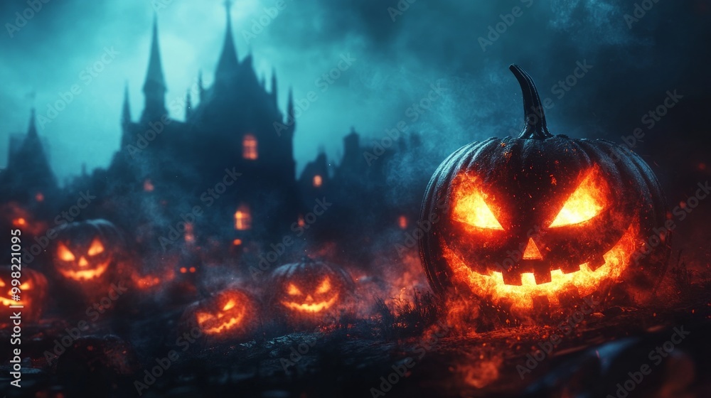 A group of pumpkins with one of them having a smile on its face A group of pumpkins with one of them having a smile on its face