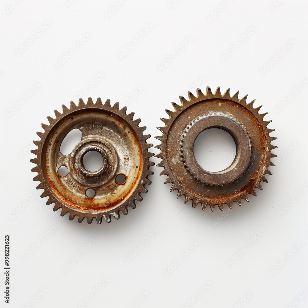 Two rusty gears on a white background Two rusty gears on a white background