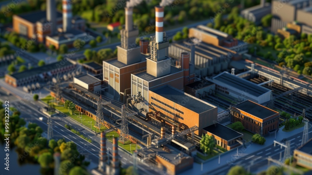 Fototapeta premium A cityscape with a large industrial plant in the center