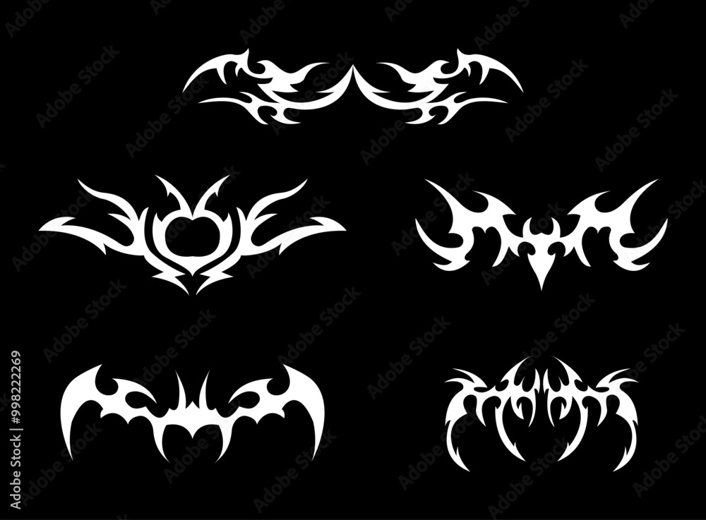 Fototapeta premium Abstract neo tribal element. Set of neo tribal shape. Aesthetic y2k cyber gothic style. Vector illustration.