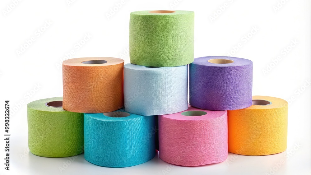 Neatly stacked toilet paper rolls, soft and absorbent, set against a crisp white background, ideal for household needs, enhancing comfort and functionality for your bathroom. Neatly stacked toilet paper rolls, soft and absorbent, set against a crisp white background, ideal for household needs, enhancing comfort and functionality for your bathroom.