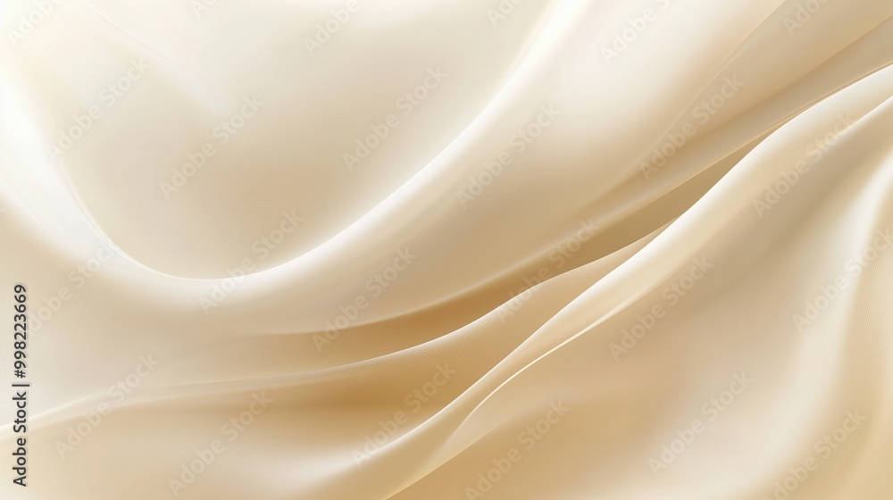 Fototapeta premium Delicate flowing silk folds in close-up. Soft abstract background with wavy pattern in natural light beige tones. Light airy backdrop with a feminine bias.